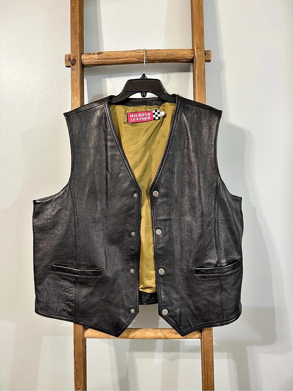 Vintage Wilsons Leather Men's Black Biker Motorcycle Vest Sz [XXL] 100% Acetate